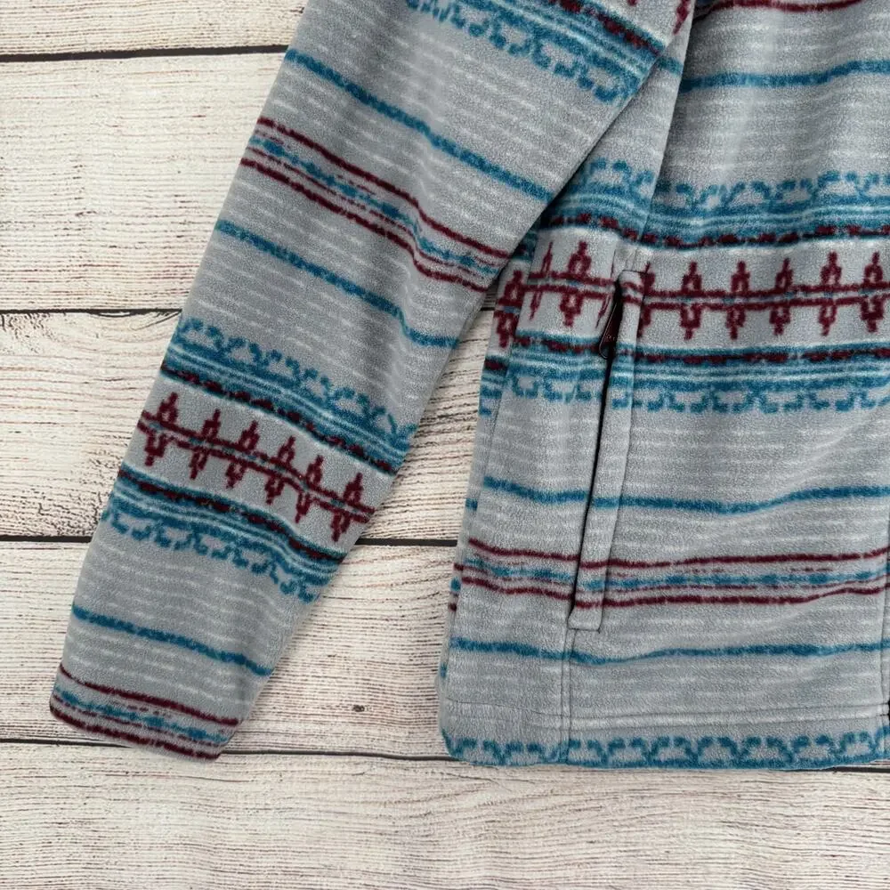Columbia Jacket Womens Medium Gray Blue Red Fleece Full Zip Aztec Print Outdoors